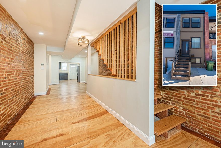 MOVE IN READY RENOVATION WITH 3 FINISHED LEVELS & OFF STREET PARKING!  Features include an open floor plan with wood floors and exposed brick throughout, a spacious living room, separate dining area, Chef's kitchen with ss appliances and tons of cabinet space, open riser stairs to the upper level with 2 bedrooms & 1 full bath, finished basement with a family room and half bath, and off street parking!  Located close to Johns Hopkins and tons of revitalization happening in the area!