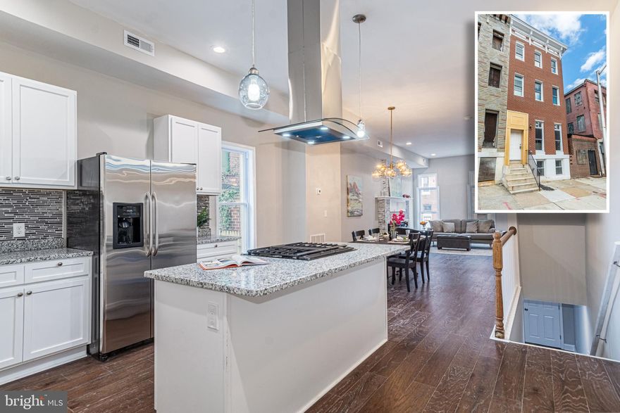 BEAUTIFULLY DESIGNED RENOVATION WITH OVER 2,000 SQ. FT. OF LIVING SPACE!  Features include an open floor plan with wood floors throughout the main level, a spacious living room with a fireplace with a stacked stone mantel, gourmet island kitchen with ss appliances, granite counters, & tile backsplash, 2nd level with 2 bedrooms, 1 full bath, and convenient bedroom level laundry, 3rd level Primary bedroom suite with a full bath & an additional bedroom with a hall bath, fully finished basement with a family room, full bath, and 5th bedroom, and a rear deck overlooking a spacious fenced yard.  Tons of renovations happening in the area and this property is eligible for 10K Vacants to Value grant - Save Thousands!