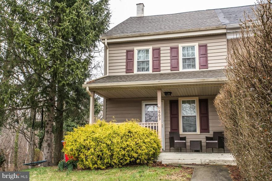 Whether you are looking for an investment property or a place to call home, this great 3 bedroom twin in the Pottsgrove School District is a must see! The front porch is welcoming and offers a wonderful place to relax.  The front door leads into a spacious living room that exudes character with its exposed beams and wood-burning stove.  There is a quaint dining area and an alcove that is the perfect spot for an in-home office, crafting space or homework center.  The kitchen features lots of cabinetry, stainless appliances, built-in microwave, dishwasher, tile flooring, an eat-in area, staircase to 2nd floor and access to the covered deck. An additional staircase in the front of the home leads to the Main Bedroom with built-in shelving and a spacious closet. Two additional bedrooms and full bath finish off the second level. There is walk-up access to the 3rd floor attic, which provides storage space. The basement has laundry hook-up. There is off-street parking for two vehicles and a wonderful tree line along the property that provides privacy and views of nature. This home is conveniently located near major roadways, restaurants and shopping.