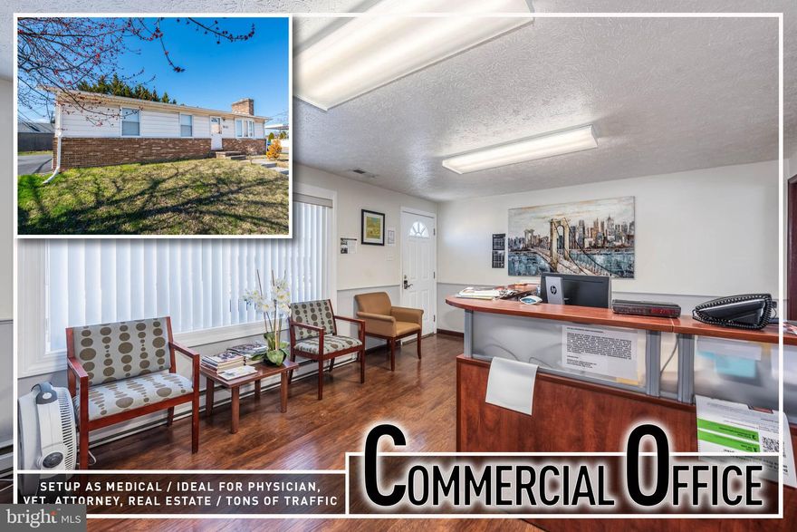 Location, location, location! Prime opportunity to own a highly visible and well-positioned commercial office in the heart of Perry Hall, offering exceptional exposure along a heavily traveled corridor. Currently operating as a medical office, this thoughtfully designed space is perfectly suited for healthcare, wellness, or a wide range of professional uses.  The main level welcomes clients with a bright and inviting reception area and waiting space, complemented by three well-appointed treatment rooms designed for efficiency and comfort. A full kitchen provides added convenience for staff, while two half baths enhance functionality for both clients and employees.  The fully finished lower level significantly expands the usable space, featuring a second reception or check-in area—ideal for multi-practitioner operations or separate business functions—along with two large private offices perfect for consultations, administrative use, or executive suites. A full bath on this level adds further versatility.  Outside, the property offers ample private off-street parking, a rare and valuable amenity in such a central location, ensuring ease of access for clients and staff alike. Situated just steps from Perry Hall Marketplace and Perry Hall North Shopping Center, and surrounded by thriving retail and residential communities, this location delivers outstanding convenience, strong foot and vehicle traffic, and excellent business visibility.