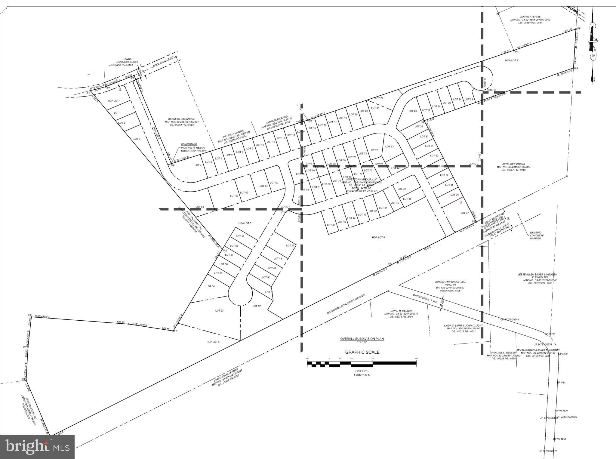This 38-acre property in Jonestown, Pennsylvania, presents a prime opportunity for the development of a single-family, 55+ age-restricted community. The site benefits from a recently approved text amendment that allows for R1 zoning with R2 setbacks, lot frontage, and lot size requirements. This unique zoning arrangement is designed specifically for a 55+ development, optimizing land use and infrastructure efficiency while maintaining a single-family residential character.
All major infrastructure requirements have been addressed. The property has secured full access to public sewer and water, with all necessary easements in place, including a 30-foot sewer easement across adjacent parcels. A comprehensive traffic study has been completed, and all requirements for a Highway Occupancy Permit for the main entrance on Route 22 have been met, with no anticipated issues regarding permit acquisition. In addition to the primary entrance on Route 22, a secondary access point on AWOL Road has been incorporated into the development plan, providing enhanced ingress and egress for future residents. Environmental due diligence has been completed, with no issues related to protected species or native artifacts identified.
The site’s strategic location offers immediate access to major highways and is in close proximity to Hershey and Harrisburg, making it an attractive option for active adults seeking convenience and connectivity within Central Pennsylvania. Comprehensive engineering plans have been completed, detailing utility infrastructure and access points, ensuring a streamlined path to development. With all major entitlements, infrastructure, and regulatory requirements addressed, this property stands out as a compelling opportunity for developers looking to meet the growing demand for 55+ housing in a desirable and accessible location.