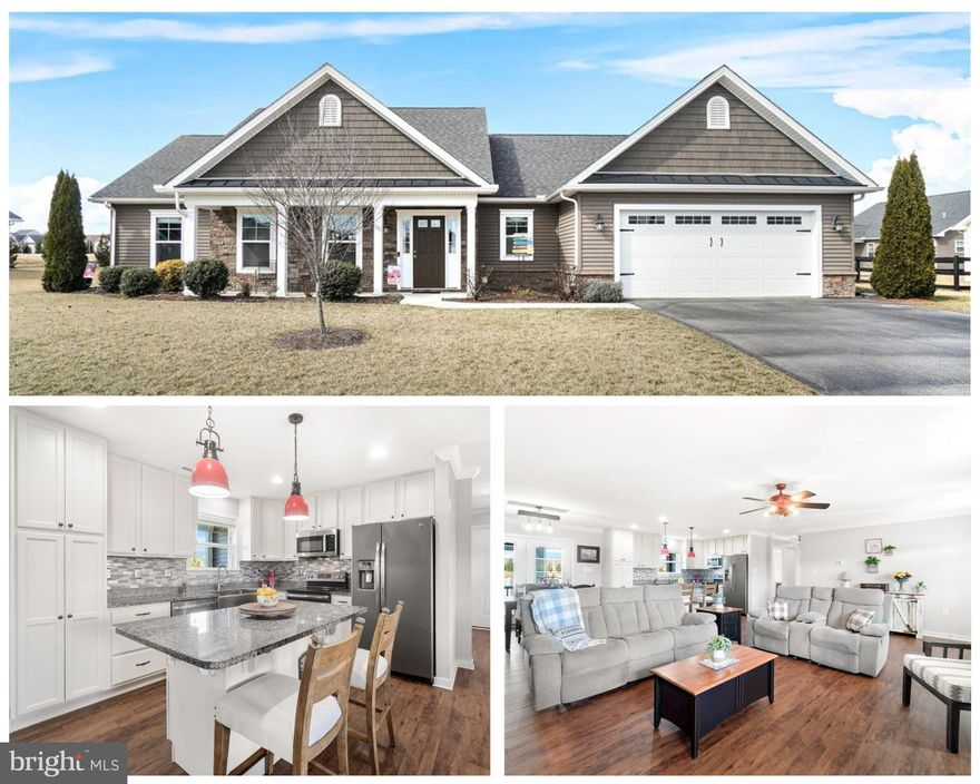 You will fall in love with this stunning rancher in Bridle Creek. This home exudes charm and quality and checks all the boxes. The open floor plan creates a bright and airy feel, perfect for modern living.  The large living room is open to the kitchen and dining area. The kitchen is complete with stainless steel appliances, granite counters, center island and 42" cabinets. The huge owner's suite offers a large walk-in closet and full bathroom with recent updates including upgraded tile in the oversized shower, shiplap accent wall and new double bowl vanity. Two more spacious bedrooms, a second full bathroom and a separate laundry room complete this home. The exterior features include accent stone work on the front porch, screened in back porch, fully fenced backyard and an oversized two car garage with attached workshop/storage room.