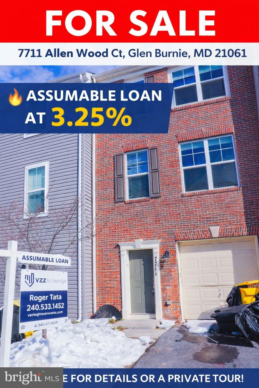 Assumable FHA loan at just 3.25%! Price Improvement, now offered at $424,900. Beautifully maintained 3-bedroom, 2 full and 2 half bath townhome built in 2018, offering over 2,000 sq ft of living space. This home features an open-concept layout, a modern kitchen, and a 1-car garage, perfect for comfortable living and entertaining. Conveniently located near major commuter routes with easy access to Baltimore, Annapolis, and Washington, DC, as well as nearby shopping and dining options. Schedule your showing today!