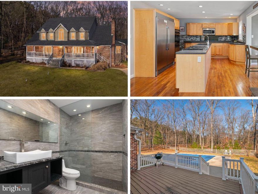 Brick Estate Home offering Over 7,600 Square Feet of Living Space on Over 2 Acres of Wooded setting with an In-Ground Pool and Available Now!!!  The Home offers a flexible layout with up to Six Bedrooms, Five Full Bathrooms, and One Half Bath, along with Several Bonus Rooms that can serve a variety of uses.  The Main Level includes Hardwood Flooring, Large Living Spaces, Formal Dining Room, Three Bedrooms including a Primary Suite with Walk-In Closet, Private Loft-Style Dressing Room, & En-Suite with Shower & Jetted Soaking Tub, and a Floor-to-Ceiling Stone Fireplace. The Kitchen features a Center Island, Double Sink, Gas Cooktop, Double Ovens, Frigidaire Professional Refrigerate & Freezer, and a Breakfast Area overlooking the yard. Several Bathrooms have been Updated with Modern Tile Showers and Fixtures.  Additional Interior Spaces include a Dedicated Office area, a Large Laundry & Utility room, and a Bonus Room currently set up as a Home Gym with rubber flooring. Upstairs includes Two Additional Full Bathrooms, and Three Additional Bedrooms, along with Two Catwalks Overlooking the Main Level.  Outdoor Features include a Two Decks overlooking the Fenced Yard and In-Ground Pool, with surrounding trees providing privacy. A Full unfinished Basement offers extensive storage and the opportunity for future finished space.  With its Size, Layout, and Outdoor Features, this Property Offers a Rare amount of interior and exterior space ready for the next owner to make it their own.  Located Minutes from Fort Meade, Baltimore, & Annapolis.