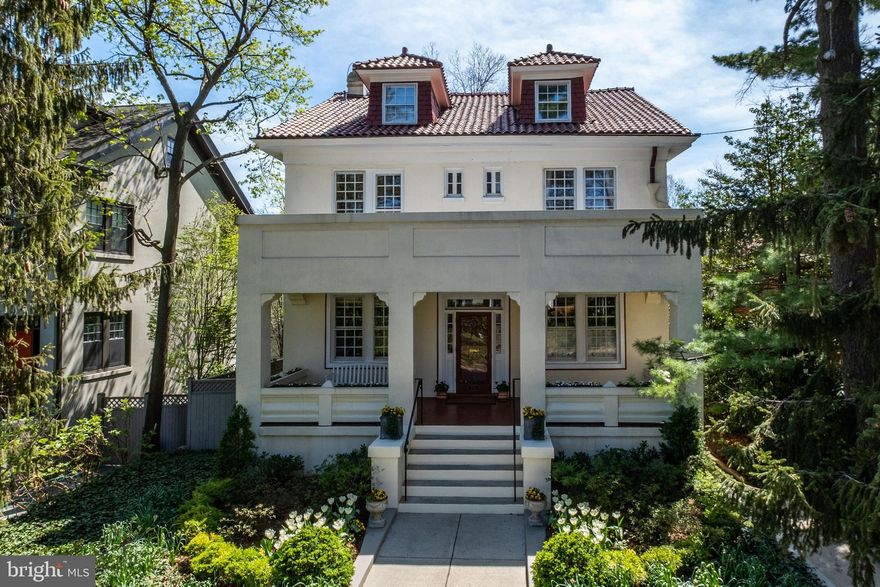WONDERFUL OFFERING  in Observatory Circle...Built in 1920, this house has so much character and architectural integrity...including the wide front veranda, tile roof...and interior spaces with high ceilings (over 10'), deep crown moldings and classic millwork in the door and window trim,  9 over 9 windows, arches, coffered ceiling, and wainscoting...Numerous windows throughout allow for abundant light.    Features include gracious room sizes, recessed lights, wood floors, fireplace in the Library/Den and banquet-size Dining Room.   There is a chef's Kitchen with adjoining large Pantry, Mud Room and back stairs to the multi-purpose Sunroom above.  The formal Dining Room flows into a cozy, more casual secondary Dining Room that opens to a delightful Deck with pergola overlooking the Patio and lush Garden (The Kitchen also opens to the Deck).  The SECOND LEVEL features a Primary Suite with marble Bath, Dressing Area, separate WC and Sitting Room (originally the 4th bedroom).  Two more Bedrooms and a marble Bath are on this level AND the Sunroom expands the back of the house.  There are 2 additional Bedrooms or multi-purpose rooms on the TOP FLOOR...one is plumbed for a Bath and the other has a cedar closet.  The LOWER LEVEL features laundry, storage, Wine closet and Au-pair Suite with Kitchenette.  The flexible floor plan can adapt to all your needs....there are multiple home office options.  The grounds are professionally landscaped and maintained and there is a detached Garage - owners parked 2 cars.  THIS IS TRULY A SPECIAL HOME in an ideal location - short walk to the shop/restaurants on Wisconsin Avenue!