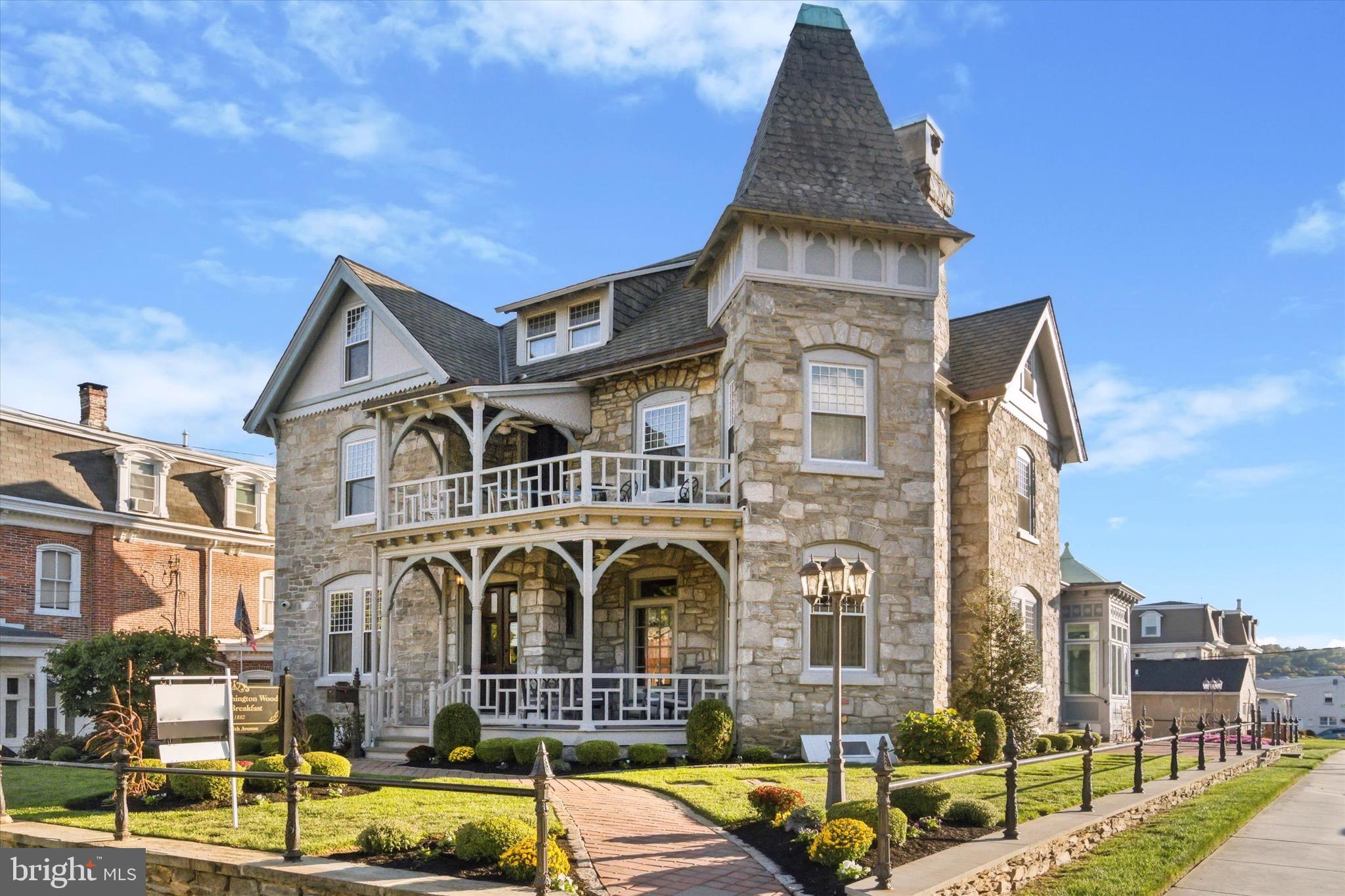 New Price! Owner financing available at a lower rate then the banks Once in a lifetime, the opportunity arises to own a property with such rich history! The building was constructed in 1882 for George Washington Wood, whose father John "Squire" Wood was the first burgess of Conshohocken, and a member of the U.S. House of Representatives from Pennsylvania's 5th congressional district from 1859 to 1861. Built in the Queen Anne Victorian style, the original doors and woodwork are restored and preserved in original condition. The high quality building materials of yesteryear remain, including the Chestnut Hill Stone facade, and slate roofing on the original turret. In 2019, the 6,100 Square Foot property underwent a 3 year extensive renovation, and proudly opened as the George Washington Wood Bed & Breakfast. This stunning property features 6 unique guest suites, each with their own bathroom. The first floor welcomes you with a grande entrance, and includes a living room with fireplace, dining room, kitchen with butler pantry, and a large office/reception area. Adjacent to the dining room is a lovely porch with beautiful natural light, a feature that many guests returned to enjoy. Ascend the staircase to the second floor where you will find 4 private guest suites with en-suite bathrooms. The third floor has 2 more guest suites, one of them having an extra sitting room as well. Attention to detail abounds, especially with each unique bathroom that manages to marry modern convenience with rich finishes that pay homage to the property’s history. Out back, there are 6 private parking spaces for guests. All of the electrical, plumbing, and HVAC was replaced during the renovation. The George Washington Wood Bed & Breakfast is located at the corner of Hallowell St. and 5th Ave., across from Mary H. Wood Park. A perfect central location in downtown Conshohocken, just a few blocks to many local restaurants, cafes, and shops. Conshohocken is also known for it’s many parades and festivals throughout the year that brings the community together. This property is so charming, it was even featured in QVC’s holiday film, Holly & The Hot Chocolate. Use this property to operate another exceptional turn-key B&B, or easily return it to a single family residence. You must see this property in person to truly appreciate the love that was put into restoring and preserving its prestigious history.