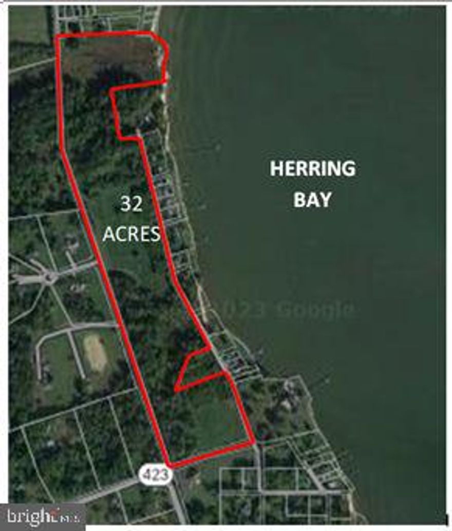 This 32 acre parcel has a great view of Herring Bay. The parcel has a small sliver of R-2 zoning, a bit of open space but the bulk of the parcel is residential agricultural. Because of it's zoning, it can be subdivided but in order for the resulting parcels to be buildable there is a 20 acre minimum requirement. That means that one home can be built with a remained piece of about 12 acres that would not be buildable. The lot is primarily flat, level and partially cleared. Potential access to Herring Bay actually making this a waterfront parcel with some frontage on Herring Bay. Great views and potential for development as described above. Besides residential uses, R-1 zoning permits assisted living facilities, group homes and places of worship (churches, etc.).