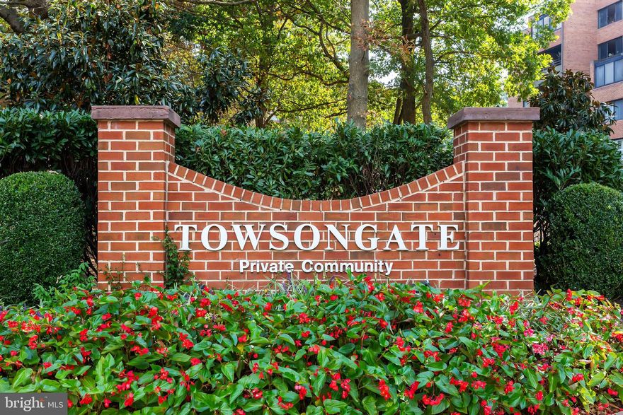 Just Reduced ! Fantastic Price and Location!  Great opportunity to own in the sought after condominium community... TOWSONGATE. A secluded and private community located in a park like setting in Towson, minutes from Towson mall and adjacent to Goucher College and easy access to main roads and the beltway. Each room offers a beautiful view! "Immaculate" is the word to describe the condition of this 5th floor end unit . The open and spacious living room and dining room are just steps from a private  balcony 14 x 9  backing to an explosion of color within a natural forest ... all lending themselves to serene private moments as well as gracious entertaining.. The spacious kitchen is abound cabinet space and pantry. The grand master bedroom includes not only a great master bath, a large walk-in closet and dressing area. The laundry/utility room provides for extra storage. Priced to sell and ready to move into today! Being offered as an  "AS IS" listing... needing updating to suit your needs! Don't  pass this one up!