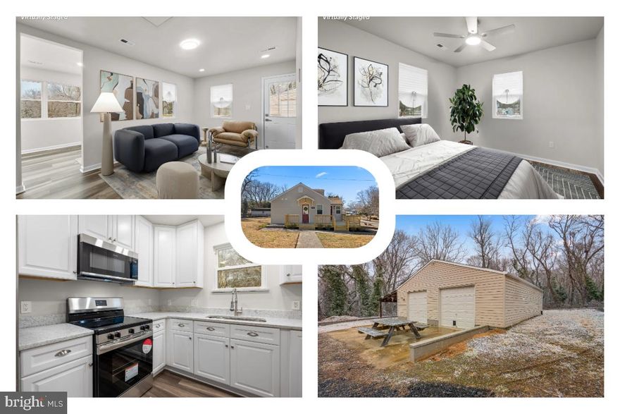 This property is a rare find with an oversized four-car garage and a covered lean-to structure, making it ideal for hobbyists, small home businesses, or those needing space for work trucks or equipment. The expansive lot provides plenty of room for outdoor projects, storage, and recreation, while the spacious deck offers the perfect place to take in the serene water views and enjoy the peaceful surroundings.
Inside, this fully renovated ranch-style home features an open-concept living and dining area with sleek luxury vinyl plank flooring, a beautifully updated kitchen with upgraded countertops, stainless steel appliances, and crisp white cabinetry. Two generously sized bedrooms, each with ceiling fans, and a stylish bathroom with a walk-in shower, complete the interior.

With its large lot, versatile garage space, and stunning natural surroundings, this home offers limitless possibilities for work, recreation, and storage. Conveniently located near major commuter routes, it provides easy access to Washington, D.C., National Harbor, and local parks, shopping, and dining—offering the perfect balance of functionality, comfort, and accessibility. Don’t miss this unique opportunity!.