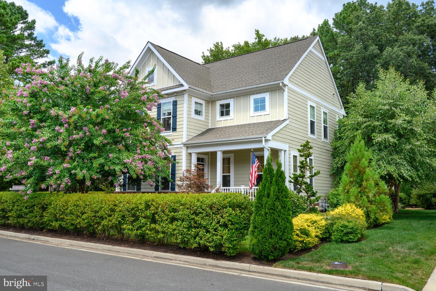 Easton Village. Desirable waterfront community located minutes from downtown Easton, St. Michaels and Oxford. Enjoy access to Tred Avon River, community pier, clubhouse, outdoor pool, bocce court, kayak launch, 3+ miles of trails and 50 acres of open space. This custom built one owner home features a great room with gas fireplace and wood flooring, dining room, open kitchen with granite countertops and island, study/office and 1st floor primary suite. Four season sunroom addition with casement windows, separate/split HVAC and open beam and board ceiling. 2nd floor features 3 guest bedrooms with upgraded bath with new quartzite stone vanity top, glass shower door and mirror. This home is tastefully appointed and decorated. Substantial improvements and additions have been made to landscaping with beautiful trees, unique garden, foundation and perimeter shrubs. Between garage and house there is a slate patio and narrow garden. 4' tall concrete crawl space/storage under home. List of the many upgrades in Documents for review.