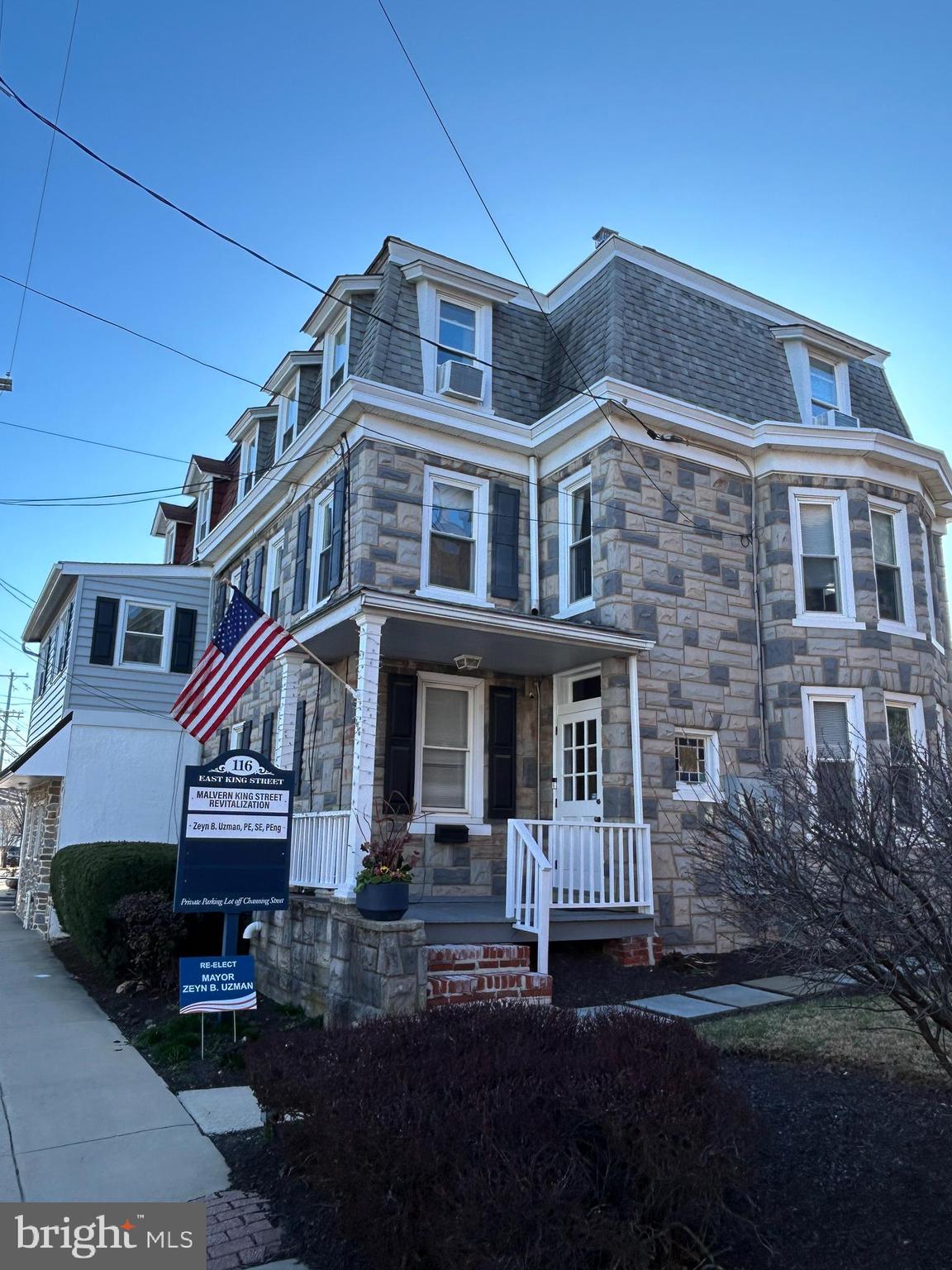 Here is an opportunity to buy a turn key commercial building in Malvern Borough with outstanding visibility and signage! Prime King Street location between Bridge Street and Channing Avenue with private parking in the rear! Currently leased to two tenants with approximately 1.5 years left on the lease. Interior with hardwood floors in several office areas. Walk to Septa station with access to the Paoli-Thorndale line and Amtrak. Plus easy access to Alba, Brick N Brew, The Buttery, Kimberton Whole Foods, The Flying Pig, Wawa and the post office. Zoned C3 for office, retail and other allowable uses. (See zoning map in available documents.) All three floors are occupied as office space. The building is set up to be a two tenant building with a private entrance to the 2nd and 3rd floors. Tenants pay rent plus utilities, trash and snow. There is a two-zone alarm system (not in use). Good opportunity for an investor or end-user once the current lease is expired. Call for more details. Do not visit the property without an appointment.