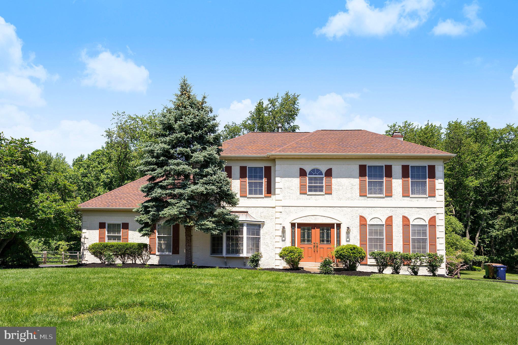 The home Your Family Deserves is located in the Highly Rated Upper Dublin School District- You will love living in this stunning  4 bedroom 2 1/2 bath center hall colonial residence with a first floor private office in picture perfect condition. This home is located in the Popular Dublin Hunt Community and set on a lovely level lot with a backdrop of privacy and trees. This home has approximately 3800  sq. ft . which includes the finish basement.   Welcome your guests into the bright and cheery two story foyer where you can see the sparkling hardwood floors throughout the first and second floors.  There is a spacious living room and a formal dining room with a large bay window.  The 9'ceilings on the first floor is a plus giving this home an open and airy feeling. There is a very spacious first floor study room/office perfect spot for multiple desks.  The island kitchen with 42" cherrywood cabinets, granite counters, subway porcelain tile backsplash, beautiful porcelain floors and stainless steel appliances. There is media area, a great spot for your child to do homework,  a walk in  pantry closet, and a microwave set into the center island. The adjacent breakfast room has a newer Anderson sliding glass door which leads you out to a large backyard with plenty of room to play baseball/football, etc.  The breakfast room is open to the spacious family room with a brick fireplace, hearth and mantle. The modern newer powder room, mudroom/laundry room, and 2 car garage completes the first floor. The second floor has a main bedroom with a walk in closet. The main bath has a jetted jacuzzi tub, his  and her vanities and a stall shower and commode.  There are three other very good sized bedrooms.  The lower level with approximately 800 sf of finished basement  has a playroom, a tv room and good storage space.  Included in this sale is a washer and dryer,  garage refrigerator all  in "as is " condition, rubberized floor mat in playroom/gym,  a ping pong table, and pool table.  There are lovely lighting fixtures and window treatments.  Upgrades in this lovely home are replaced roof, replaced HVAC, replaced hot water heater. Don't miss out on this great property!