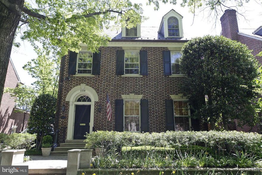 Gracious brick Federal in Kalorama, across from French Residence, w/4 finished lvls. Embassy-sized entertaining rooms w/grand proportions and architectural details. Handsome library. Double doorways create site lines through length of house. Gourmet kitchen opens directly to private patio, driveway w/ garage. Gracious MRB with attached home office. Entertains like a charm.