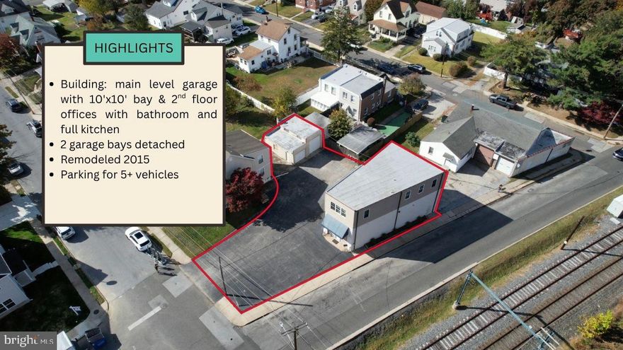 Fantastic opportunity in Collingdale Borough offering flexible commercial space with multiple garages and office areas, conveniently located just minutes from Philadelphia, I-95, and with easy access throughout Delaware County. Expanded several years ago, this over 6,000 sq ft lot features a main building with approximately 2,000 sq ft of office space and an attached oversized garage, plus two additional detached garage bays, and ample parking for multiple vehicles. The main building welcomes you with an entrance foyer featuring 14 ft ceilings, abundant storage or usable flex space, and a convenient half bath before leading upstairs to the second-floor office suite. The upper level includes four generous offices, a full eat-in kitchen, a bathroom, a mechanicals closet, and a dedicated tech closet. Back outside to the attached garage, with 12Wx10H doors and inside which is approximately 25L x 28W (irr) featuring heat, a slop sink, and urinal, while the exterior provides both hot and cold water hose bibs. Across the parking lot, two additional garage bays—doors measuring 9Wx7H and the other 10x10 and interior space respectively  22Lx10W and 22Lx11W—are accessible with a 5’ easement from the adjoining property for maintenance and use. Whether you’re an investor seeking a stable, well-maintained asset or a contractor in need of versatile space, this beautifully remodeled property offers a rare combination of functionality, accessibility, and value. All measurements provided are approximate and should be verified to a buyer's satisfaction.