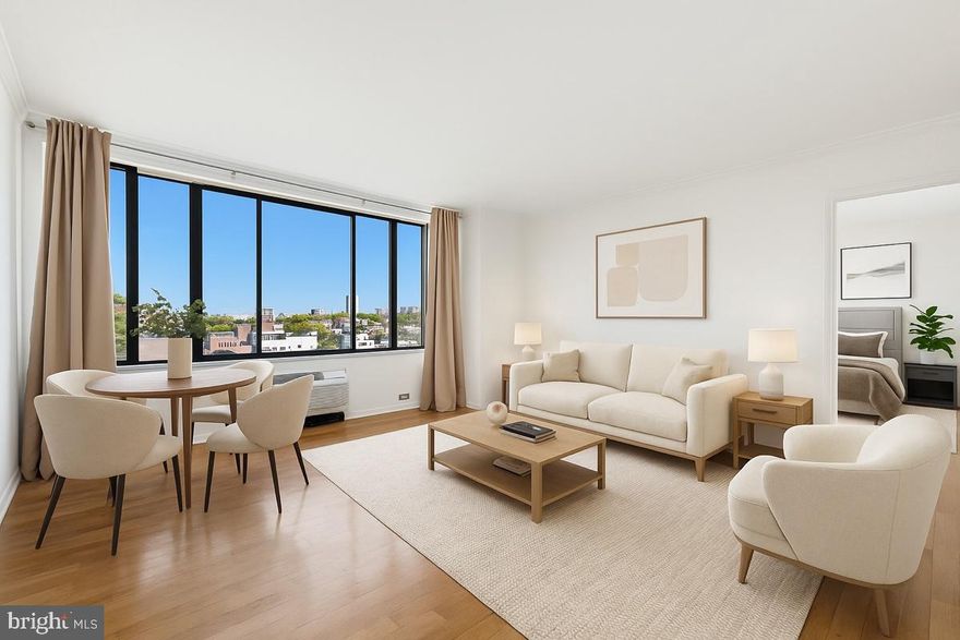 Are you looking for the benefits of an urban lifestyle with a suburban feel? Welcome to CityView Condominiums, South Tower Unit #1205. Dedicated, covered PARKING on the first floor (EV stations) and the lowest HOA fee in the area- why not call this home?! This beautiful, bright and spacious 2 bedroom, 2 full bathroom unit with serene Northern Views awaits! (The second bedroom can also serve as an office  or an additional dining space.) Stylish, updated open floor plan offers hardwood flooring and crown moulding throughout, generous closets and storage, full size washer and dryer in unit and more. The open gourmet kitchen with pass through offers stainless steel appliances, healthy cabinet space and light granite countertops. The living space is perfect in size and scale. Both bedrooms have an ensuite bathroom and the layout is also ideal for roommates, offering a pair of large bedroom suites on opposite wings with two entrances. The primary bath has double vanities with mirrored cabinets inside and out. This is a turn key unit, move-in ready. CityView residents enjoy resort-style amenities including a 24-hour concierge, landscaped grounds, outdoor heated salt pool, fitness center, business lounge, library, grocery/pharmacy onsite and garden courtyard with gazebo and plenty of green space all just an elevator ride away. Located in the highly sought-after Art Museum/Fairmount neighborhood, ideally located just off the scenic Ben Franklin Parkway, steps from the Barnes Foundation, Rodin Museum, and the iconic Philadelphia Museum of Art. Enjoy neighborhood favorites like Pizzeria Vetri, Sabrina’s Café, and Bar Hygge, with Whole Foods, Target, and Kelly Drive just around the corner. Whether you're seeking a serene urban retreat or the convenience of everything Philadelphia has to offer, this is city living at its best. Come see, come fall in love. Photos @Alcove Media @Chuck Homler. Virtual staging.