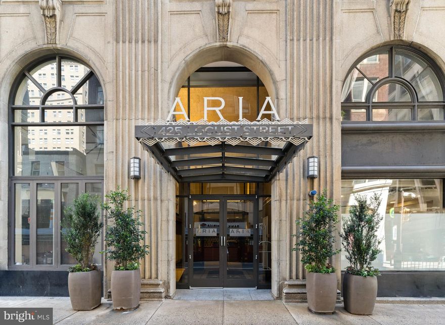 Welcome to this beautiful AND affordable large 1 bedroom condo located at the highly sought after Aria Condominium Building! This unit features gorgeous hardwood flooring, high ceilings, an open kitchen complete with ample wood cabinetry, stainless steel GE appliances, subway tile backsplash, granite countertops and a breakfast bar. Adjacent to the kitchen is a large entryway closet to keep coats, shoes and more out of sight! The living room has tons of light and enough space for a large sectional and is great for entertaining with an open concept through to the kitchen.  Enter your spacious bedroom with a large walk-in closet and wall to wall windows. In the hallway you will find a linen closet and a separate closet for your full size, front-loading Bosch washer and dryer! The bathroom boasts tons of behind mirror storage, a large tub for relaxing baths and marble tile throughout. The Aria is a 24 hour concierge building with a doorman, security, state of the art fitness center, owners lounge and club room, guest suite, bike room and basement storage options. The building also offers discounted parking options with a nearby lot. All conveniently located in the heart of center city Philadelphia, just steps from the city's finest restaurants, shopping, Rittenhouse Square and close to all major public transportation! This unit also includes a generously sized storage unit in the basement. Seller will pay assessment balance at closing. Subject to Lease terms.