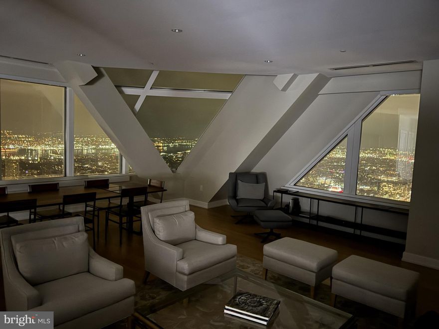 Luxurious skyline home on the 53rd floor of The Residences at Two Liberty Place by architect Cope Linder and Furey Design. The Residences at Two Liberty Place are widely described as the highest residential address between Philadelphia and Chicago. 3 spacious bedrooms plus den and 3.5 baths with unparalleled East, South, and West views of Philadelphia, the Schuykill River, the Delaware River (and where they meet) and beyond! Mint condition residence constructed from raw space in 2016 with high-end finishes throughout. This sophisticated residence is complemented by finishes such as Calacatta marble, Snaidero cabinetry, Miele appliances, Sub-Zero refrigerator and Nest thermostats. Custom Lutron electric Smart Shades throughout with remote controls. Primary bedroom suite with walk-in-closet and marble 4-piece bath. Spacious den currently used as a media room and home office. This home includes a storage unit on the 40th floor. Pet-friendly building and state-of-the-art amenities on the newly renovated 37th floor include 24/7 fitness center, yoga studio, endless indoor pool, massage room, steam room, sauna, conference room, sitting room with views of William Penn on City Hall, resident lounge with fireplace,  billiards and kitchen, business center, 24-hour concierge services and chauffeur driven town car. On-site valet or self parking is available for an additional cost. Fantastic location in the heart of Center City with easy access to the Shops at Liberty Place, near hospitals, universities, City Hall, Comcast Centers, restaurants, entertainment, shopping and all Center City has to offer.