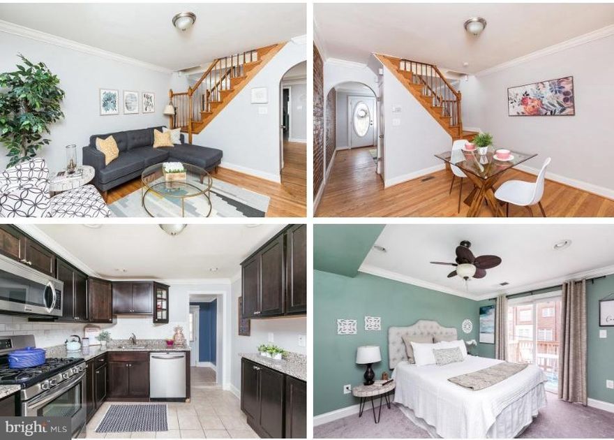 Wonderfully maintained & updated w/ charm intact! Wood flrs, exposed brick & crown molding thru-out 1st flr. Separate dining rm & beautifully updated kitchen w/ SS appliances & granite counters. 2nd flr addition boasts master bdrm w/ walk-in closet & deck plus 2nd bdrm & renovated full BA w/double vanities & separate shower/tub. Addtl full BA in basement. Large back deck off 1st flr & parking pad!