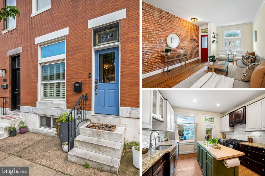 Welcome home to this Brewer's Hill beauty that perfectly marries modern updates and the Baltimore charm we all know and love. 13.5 ft wide home with massive windows in the front and back, lighting up the main level. Open concept main level with charming features such as the original inlay hardwood flooring and vestibule, exposed brick, and stained glass. Chefs kitchen with a custom built island w/ butchers block counter top, KitchenAid gas stove w/ range hood, wine fridge, and plentiful cabinetry including the perfect coffee/cocktail bar nook! Upstairs are 2 large bedrooms, both with walk-in closets and custom built-in organizers. Recently added ensuite bathroom to the primary with tasteful tile selection and a skylight. 2nd full bath access in the hallway with walk-in shower, black & white classic tiles & 2nd skylight. The lower level is partially finished and is perfect for a 3rd bedroom, office, gym, etc. Plenty of storage room in the remaining unfinished/laundry area. Parking pad in the rear of the home OR since street parking is always EASY, turn into your city patio oasis. Quiet but accessible location! Walking distance to Mobtown Brewing Company, several local bars/restaurants and bakeries (like Huck's, DiPasquales, Good Boy Bagels, Ovenbird Bakery and so much more), Boston St convenience at The Shops at Canton Crossing, Canton Waterfront Park and Patterson Park. Easy access to commuter routes/tunnels and both nearby Hopkins campuses. This home is sure to win your heart, so don't miss out!