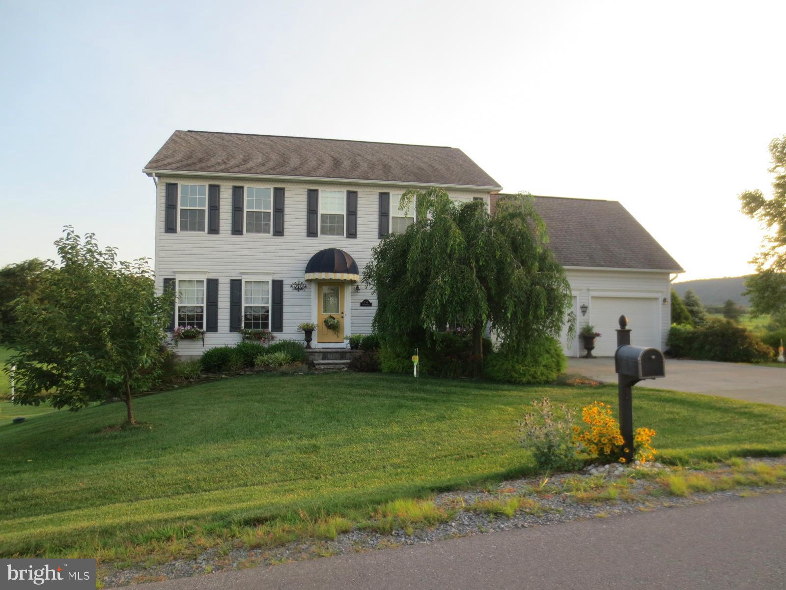 Gorgeous 4 BR 3.5 BA Colonial in Federal Hill; features HW flrs, 2 gas FP's, laundry closet bedroom level, double hung windows,finished walk out basement; concrete stamped driveway; beautiful .87 acres landscaped w/sprinkling system; rear deck & brick patio; all this & a great view of the mountains, close to Marc train, I-81, Winchester &Hagerstown. Located in desired Hedgesville school district!