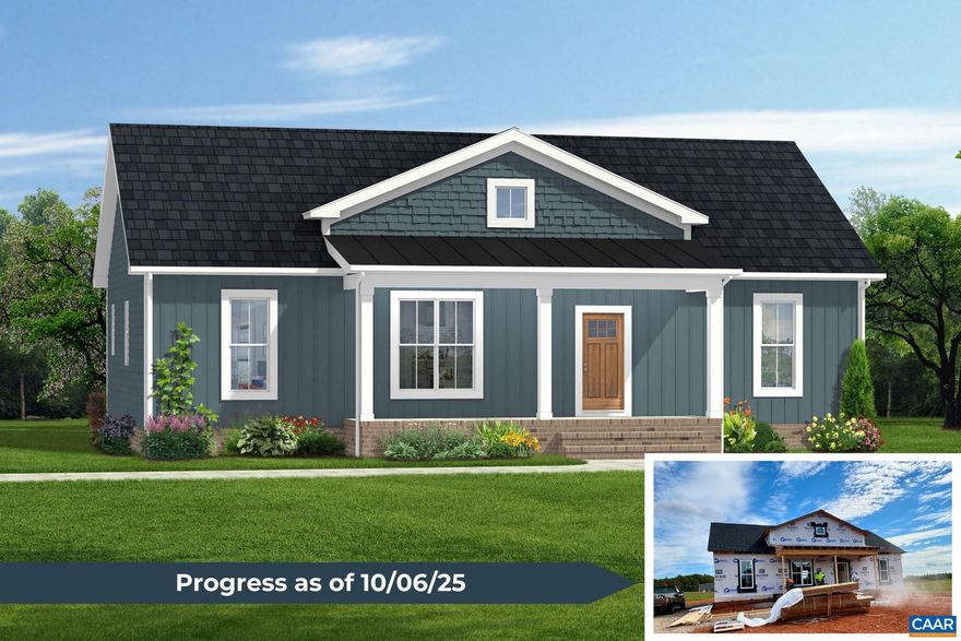 elcome to your dream home, nestled in the heart of Buckingham County! This beautifully designed 3 BEDROOM 2- BATH home is set to be completed in December 2025, offering modern comforts in a serene, spacious environment. The OPEN FLOOR PLAN combines the kitchen, dining, & living areas into a spacious GREAT ROOM with a CATHEDRAL CEILING, perfect for gathering. The KITCHEN features GRANITE counters, MERILLAT CABINETS, a central ISLAND & a PANTRY. LVP FLOORING runs throughout the main living spaces. Comfortable BEDROOMS :Retreat to one of the three cozy bedrooms, each adorned carpeting for added comfort. These spaces offer tranquility and privacy, ideal for restful nights. Stylish BATHROOMS: The two well-appointed bathrooms feature modern fixtures and finishes. Durable LVP Flooring: Enjoy the beauty of luxury vinyl plank flooring throughout the main living areas, offering durability and easy maintenance, perfect for today?s active lifestyle. Expansive Outdoor Space: Situated on a generous 3-acre lot, this property provides a private oasis where you can relax, explore, and enjoy nature.