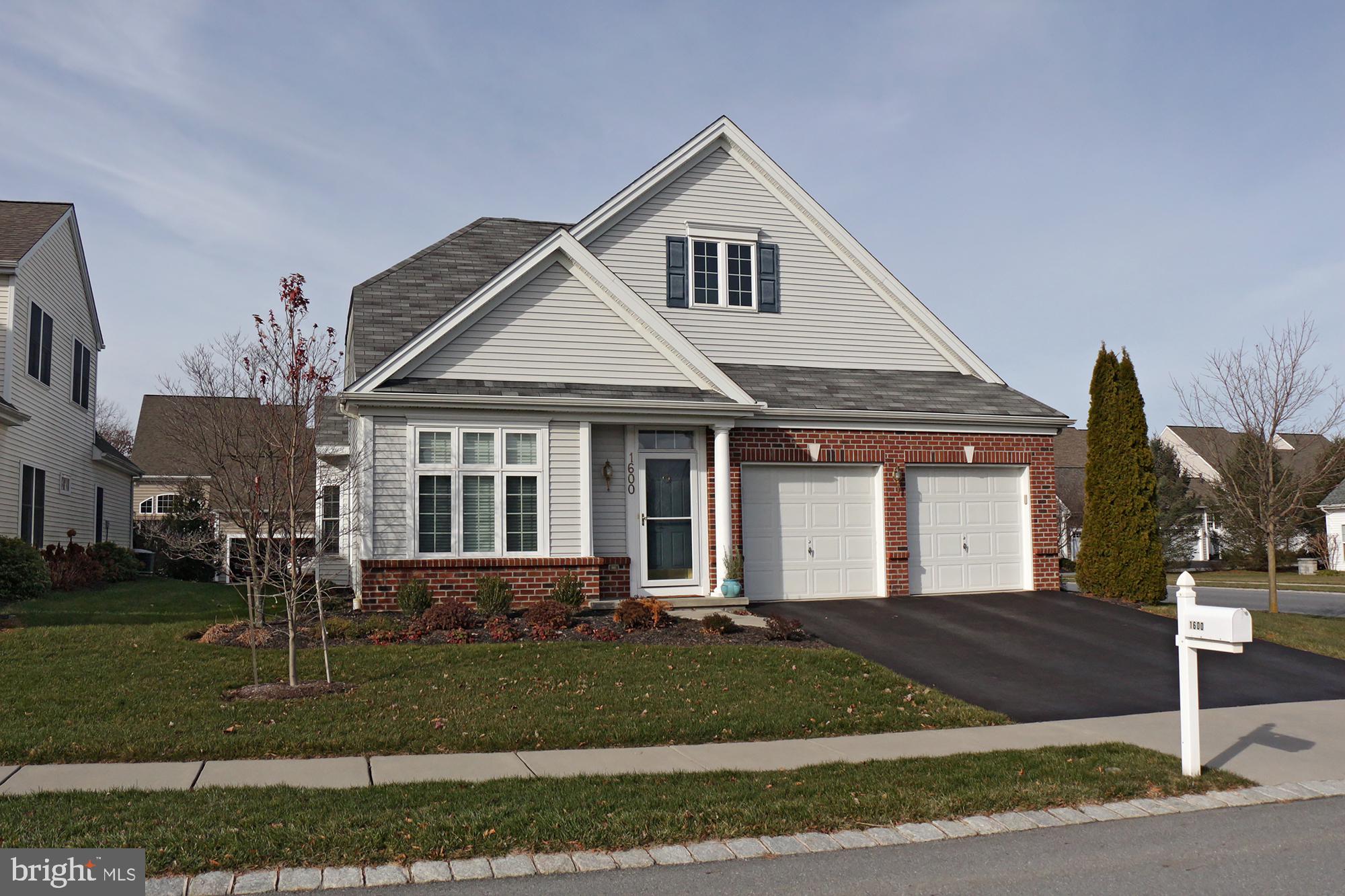 This Village Grande single offers carefree one floor living.  It's ready for move in and offers 2 bedrooms, 2 full baths, large 2-car garage, open floor plan, family room with gas fireplace, eat-in kitchen with Granite counters and stainless appliances, separate dining room, master bedroom  suite and tray ceiling, soaking tub, stall shower,  2 walk-in closets , efficient natural gas heat and water heater.  Enjoy a maintenance free exterior and the community amenities with walking trails, club house, pool, fitness center, tennis and bocce courts, and all very convenient to Park City, LGH health campus, Amos Herr Park, and Rt 283 and 30.