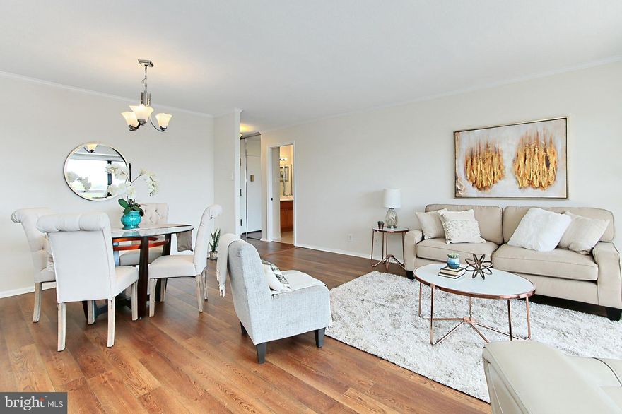 Super, first-class 2 Bedroom  Condo featuring large room sizes, glorious views, garage parking, and up-to-date kitchen and baths.  This home is freshly painted, offers LVP wood-style floors, eat-in kitchen, and new carpet in the primary bedroom with walk-in closet.  Condo fee includes ALL utilities.  This condo has 1064 SF of comfortable living space, perfect for those seeking a blend of convenience and modern amenities. Upon entering, you'll be greeted by a spacious /open living and dining that is ideal for entertaining your friends and family!  The kitchen features new cooktop stove, stainless steel double oven, microwave and refrigerator,  lots of cabinets and a pantry for storage.  The primary bedroom is a large spacious  sanctuary where you can rest and relax with plenty of natural light.  The second bedroom is versatile and can be used as a guest room, home office, or den etc. The full bathroom is remodeled tastefully designed, and the extra half-bath adds convenience.  The foyer area, living/dining, kitchen and second bedroom has luxury vinyl plank flooring.  Enjoy the  assigned garage parking space, for added security and convenience. This gated community offers so many amenities.  Swim in the indoor or outdoor swimming pools, work-out in the gym, or challenge friends to pool, ping-pong, indoor or outdoor tennis or pickleball on the "new" courts, pick up groceries or a fresh meal at the café and more.  For those who love the outdoors, the community offers picnic areas perfect for gatherings and relaxation. This exceptional property offers a lifestyle of comfort, convenience, and recreation in a great location. Don't miss the opportunity to make this wonderful condo your new home.
Note:
 *Floorplan updates - Unit redesigned to offer complete privacy in master bedroom area
*Each unit controls its own AC/Heating Temperatures!!!
All UTILITIES are included in the condo fee; except internet and cable.
*Check out the community online - Watergate at Landmark Alexandria VA 22304
*Community Highlights - Alexandria's Landmark Area Westend Project will feature a new INOVA hospital campus, residential units, retail and entertainment and more.  The first phase is expected to be completed in 2025.
This project will be the vibrant hub of this community and within walking distance of Watergate.