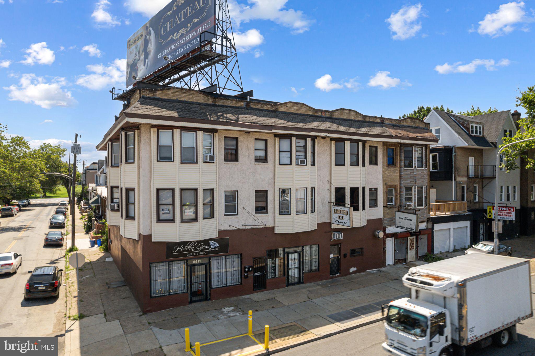 4419 N Broad St, Philadelphia, PA
Prime investment opportunity on the rapidly developing North Broad Street corridor! This mixed use quadruplex offers multiple income streams and serious upside. The property features a versatile first-floor commercial space, currently operating as an event venue, perfect for continued rental income or your own business venture.
Above the commercial space are 3 residential apartments, 2 occupied on month-to-month leases, providing immediate cash flow with the flexibility to reposition or increase rents and one vacant efficiency.
Bonus Income Alert: A billboard atop the property is included in the sale, generating an impressive $6,000 per year which is under-rented and can be increased—a rare and highly valuable passive income stream in a high-visibility location.
Surrounded by ongoing development and just steps from major transit, this property is perfectly positioned for both short-term returns and long-term appreciation.
Showings by appointment only. Don’t miss this one.