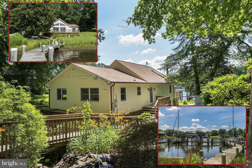 Waterfront home w/ deep water for sailboats on 1/2 acre w/ 7 boat slips, detached garage w/ electric & shed.  Home has 2 bedrooms, 2 baths in main house.  Attached 1 bedroom, 1 bath accessible from outside.  boat slips...1 has electric lift & 1 is covered by party platform.  Home has new leather granite, carrara granite island, kitchen appliances, paint & carpet.  Sold AS IS.