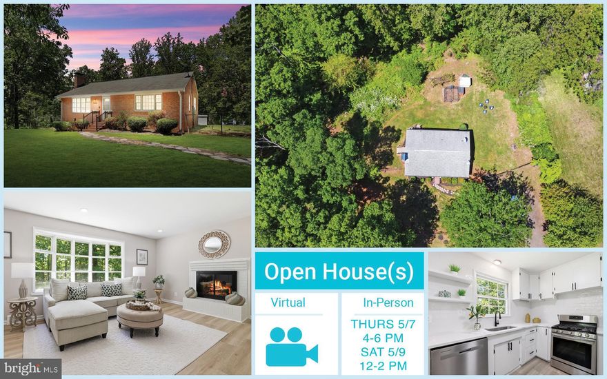 OPEN THUR 5/7 4-6 PM & SAT 5/9 12-2 PM! Rare opportunity to own a 5-acre property in the low $500K! This beautifully renovated 3-bedroom, 2-level brick rambler offers a spacious, light-filled floor plan with updated LVP flooring, recessed lighting, and abundant windows throughout.
The inviting living room features a wood-burning fireplace and a charming bay window that fills the space with natural light. The updated kitchen is thoughtfully designed with quartz countertops, new stainless steel appliances, modern black hardware, and a sleek subway tile backsplash. A delightful eat-in dining/breakfast nook just off the kitchen is surrounded by windows and anchored by a glass-paneled door, offering seamless indoor-outdoor living and tranquil views of the surrounding landscape. Three generously sized bedrooms and a stylishly renovated bathroom with a new vanity, mirror, tile, and flooring complete the main level.
The lower level provides a versatile rec room, additional lounge area, laundry area with newer full-size washer and dryer, utility room and additional storage, with potential to expand into additional living areas, along with direct access to the outdoors. Step outside and experience your own private oasis featuring a peaceful fenced yard backing to woods, charming chicken coop, mature fruit and nut trees, and expansive open land perfect for gardening, recreation, relaxing, entertaining, stargazing, or even camping in your own private setting. Generous driveway provides ample parking and adds to the ease and functionality of this exceptional property.
Conveniently located approx 6 miles from Old Town Warrenton, with easy access to shopping, dining, and everyday conveniences. Enjoy nearby destinations such as Shenandoah National Park, Skyline Drive, Luray Caverns, local wineries, and scenic trails. Equestrian enthusiasts will appreciate the proximity to Warrenton Hunt and Old Dominion Hounds. Commuters will love the easy access to Warrenton, Marshall, Culpeper, and major routes including Rt. 66, Rt. 211, and Leeds Manor Road.