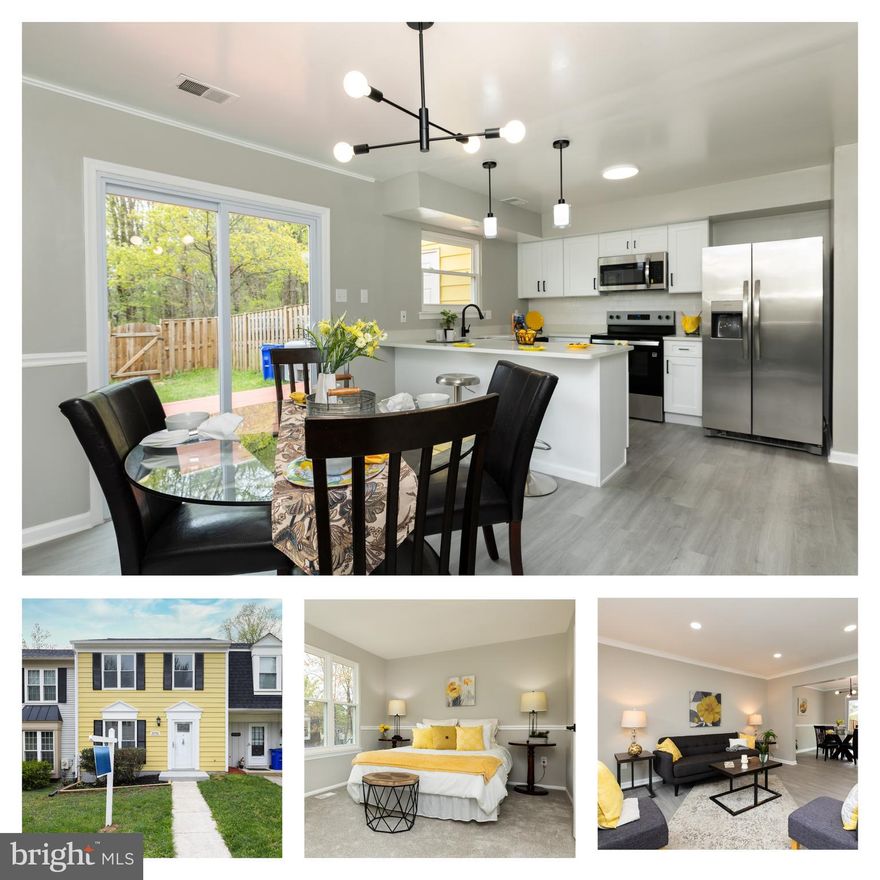 Welcome to this beautifully renovated home nestled in a vibrant and convenient location. This move-in-ready home features a brand-new roof, fresh paint, and new flooring and carpet throughout. Step inside to a spacious, sun-filled living room that leads to a fully upgraded kitchen with new cabinets, quartz countertops, and stainless steel appliances including an ice maker refrigerator, stove, microwave, and dishwasher. The open-concept layout includes a counter-height breakfast bar and a dining area with a sliding glass door that opens to deck, a fenced backyard, and a storage room. A stylish half bath completes the main level. Upstairs, the double-door master bedroom offers a peaceful retreat alongside two additional bedrooms, a renovated full bathroom, and an in-unit laundry area for added convenience. Ideally situated just minutes from Bowie Town Center, Allen Pond Park, and the Bowie Community Center, residents enjoy access to shopping, dining, entertainment, and recreation. With easy access to MARC trains, Metrobus routes, and major highways like US-301 and US-50, commuting to D.C., Annapolis, or Baltimore is a breeze. This is an exceptional opportunity to own a modern, stylish home in one of Bowie’s most desirable communities.