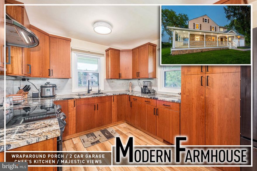 Experience the perfect blend of timeless charm and modern sophistication in this reimagined farmhouse, ideally set on over a half-acre of picturesque land with breathtaking pastoral views. Boasting more than 2,600 square feet of thoughtfully designed living space, this home welcomes you with a classic wraparound porch—perfect for morning coffee or evening sunsets.  Step inside to a spacious entryway that opens to a warm and inviting living room, anchored by a cozy wood-burning fireplace and filled with natural light. A separate formal dining room offers an elegant setting for gatherings and flows effortlessly into the gourmet kitchen, complete with granite countertops, stainless steel appliances, abundant cabinetry, and generous prep space—ideal for entertaining and everyday living alike.  Upstairs, retreat to the stunning primary suite, a true sanctuary featuring the rare convenience of en suite laundry and a spa-inspired bath designed for relaxation. Enjoy dual vanities, a striking freestanding soaking tub, and a separate glass-enclosed shower. Two additional spacious bedrooms and a beautifully appointed hall bath provide comfort and flexibility for family or guests.  The full, improved basement offers endless possibilities—perfect for a home gym, recreation area, workshop, or exceptional storage space. Additional highlights include a two-car garage and a whole-house water filtration system, adding both practicality and peace of mind.  Located just moments from the prestigious Green Spring Valley Hunt Club and convenient to shopping, dining, and major commuter routes, this exceptional property delivers the serenity of country living with easy access to everyday conveniences. A rare opportunity to own a truly turnkey modern farmhouse in a coveted setting.