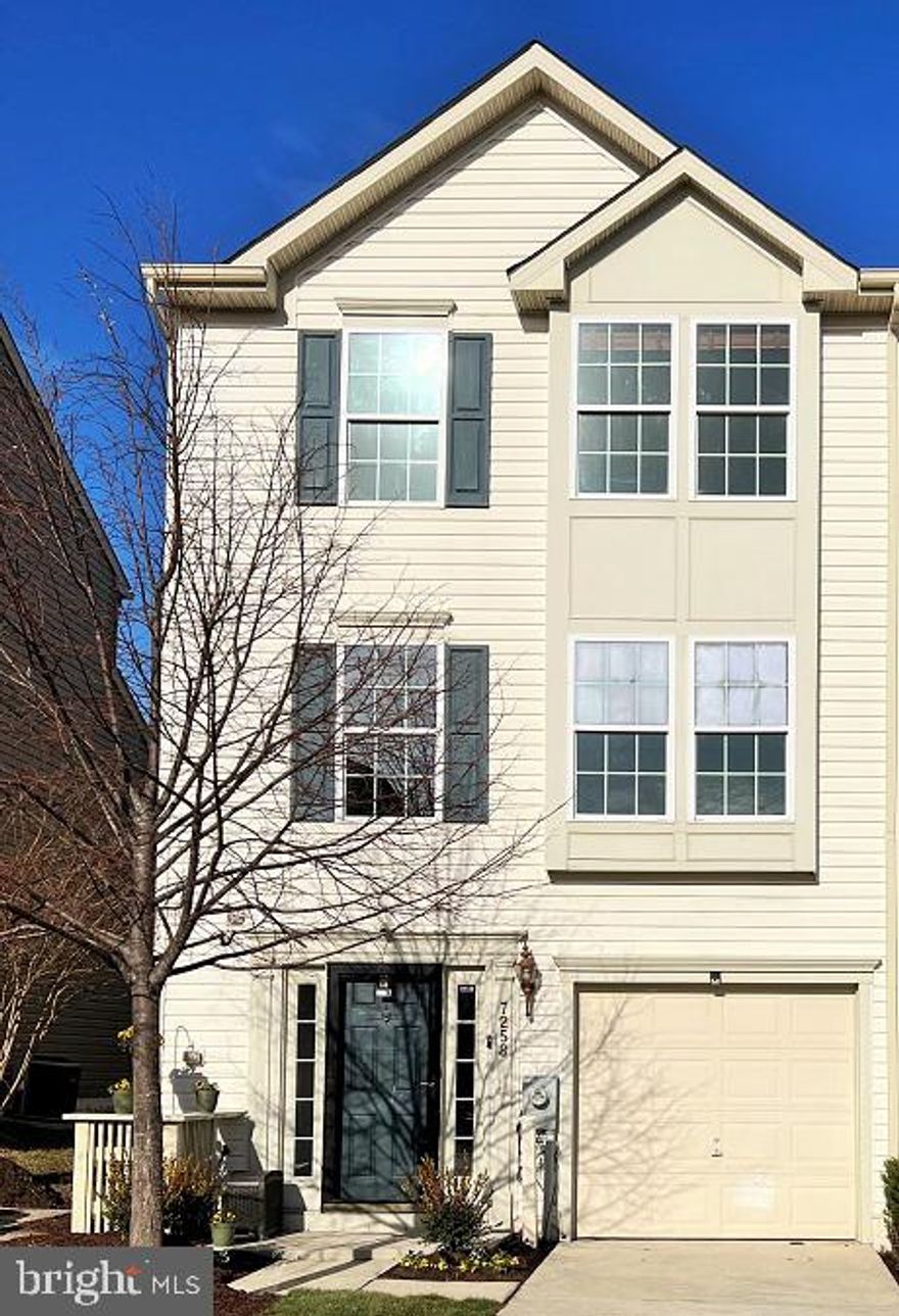 Gorgeous end of group townhome condominium on the quiet dead end of a cul-de-sac.  Private driveway with a garage that allows easy access to the ground floor. The garage allows for one car as well as one car in the driveway.  A third parking spot is reserved in front of this home. In addition, there are eight (8) other visitor parking spaces close by.  This townhome has brand new carpeting on all three floors, freshly repainted and ready to move in.  A half bath is on the ground floor as well.  Brand new washer and dryer - never used.  Spacious room for an office or play area and includes access to the outside ground level Trex Deck.  The second floor affords a large open space concept which includes an updated eat-in kitchen, stainless steel electric range, brand new microwave, stainless steel refrigerator, and dishwasher.  Room for a dining area or sitting room.  Access to the second-floor Trex Deck. Large living room with window seat allowing for great natural light.  The third floor has three (3) bedrooms.  The spacious master bedroom has a large walk-in closet as well as a separate bathroom with a double sink and a separate shower as well as a tub for relaxing bath time.  The third floor also has another full bathroom with a tub and shower ability.  Located within 15 minutes to Ft. Meade or BWI Airport or Train Station.  Less than 5 minutes to Route I-95.  This home comes with a one-year full Home Warranty that can be extended.