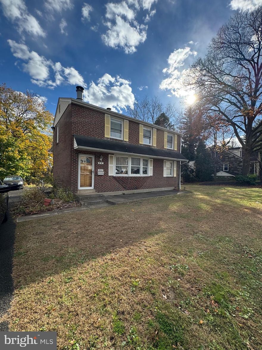 Bustleton brick single family home ready to make your own.  3 bedroom 1 1/2 Bathroom with unfinished walk out basement.  Large driveway offers plenty of space for parking.  The main level of this home has large living room, with stone fireplace, dining room, kitchen and 1/2 bathroom.  There are 3 bedrooms in the upper level one with a fireplace, in addition there is a full bathroom.  This home offers the convenience that Bustleton has to offer.  Steps from public transportation as well as shopping.  Central Air.  Make your appointment today.  House is being sold in as is condition.