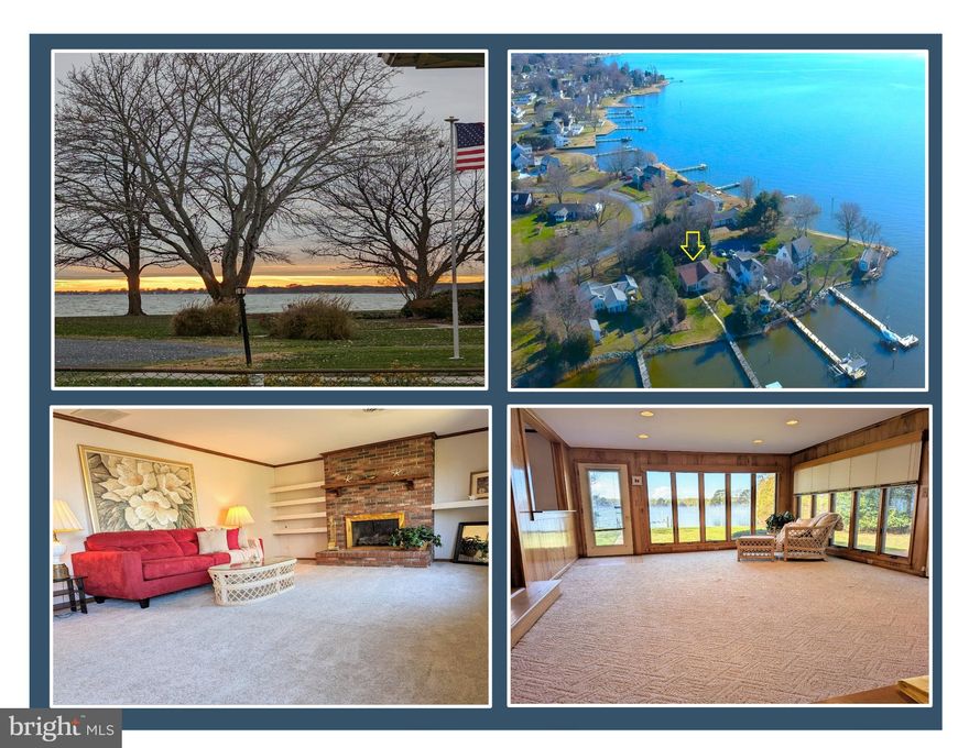 OPEN HOUSE, Sat, 8/3, 11am-1pm Wow!  MAJOR Price Improvement! A Waterfront with one floor living under $800k!  Crab Alley Bay on Kent Island offers stunning views of wildlife, including ducks, swans, and geese. The residence showcases an open floor plan with over 2,000 sf and three distinct living spaces. Upon entering, you'll find a formal dining or living room adorned with a bow window. The journey continues into the kitchen with tile floors and table space overlooking the water, seamlessly connecting to the family room and sunroom. The family room boasts new carpeting, a gas masonry fireplace with a raised hearth, mantel, and built-in shelving. The 19x20 sunroom is designed with floor-to-ceiling glass to maximize waterfront views and features its own heating and air system, along with white Berber carpeting. The spacious primary bedroom suite, along with two additional bedrooms, also showcases new carpeting. Completing the property is an oversized 2-car garage and a shed. Marling Farms, the community in which the home is located, provides residents with four beaches, three boat ramps, two piers, two kayak racks, a fishing pier, playground, ball fields, picnic pavilion, and various community gatherings. The home has a choice of oil heat or heat pump. New roof was just installed, new carpet and crawl space has new vapor barrier and dehumidifier!