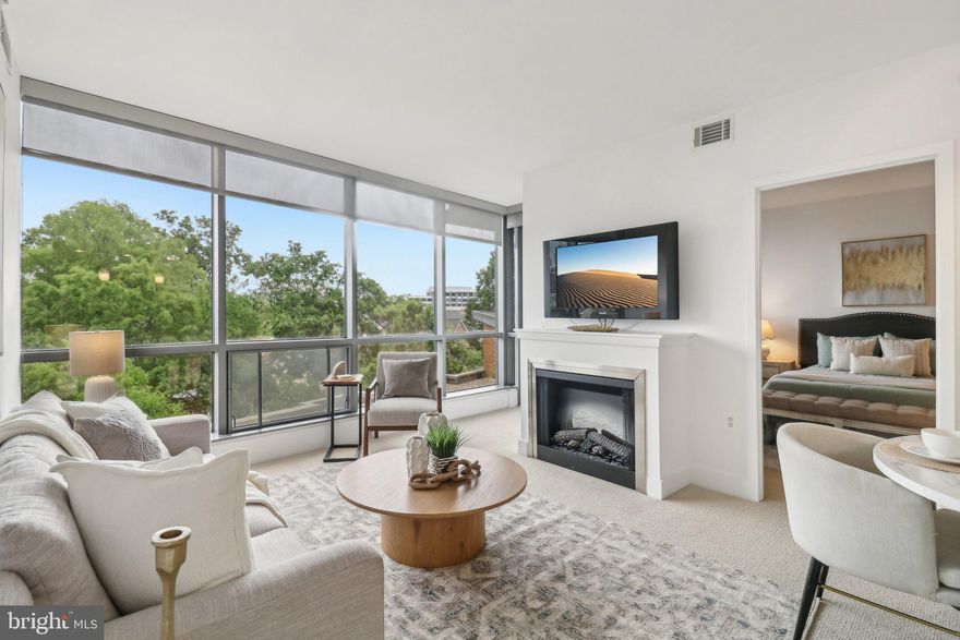 Unobstructed Washington  Monument and Capitol views from every room with floor to ceiling windows, plus a balcony! The East facing condo also  offers a rare fireplace. Step into unit 207 where you're greeted with an open floorplan - the kitchen overlooks the dining area and family room, stainless steel appliances, granite counters, coat closet, washer/dryer, and custom roller shades on your windows. The primary bedroom features a large walk-in closet, renovated primary bath with ample storage and walk in shower. The second bedroom features floor to ceilings windows, a large closet, and attached bathroom. Top notch building amenities include staffed front desk concierge, rooftop pool, amazing fitness center with panoramic DC views, lounge, sauna, bar area, lounge,  business center, rooftop terrace for great 4th of July Fireworks views/parties, and a great lobby area. The pet-friendly building allows 1 dog up to 40 lbs or 2 cats per unit. Nearby restaurants and shopping complete an amazing Arlington lifestyle with easy metro access, highway access, or bus.