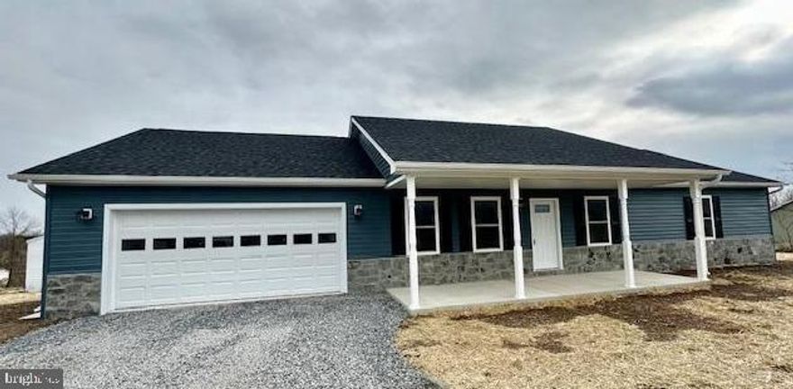 *** ALMOST COMPLETE AND SUPER AFFORDABLE - 1,700 SQ FT SPACIOUS RANCHER ON OVER 2 ACRES … JUST OVER VA LINE AND NO HOA!*** Located in a small, rural subdivision called Mohrs Landing and just 20 minutes from Winchester, this is the one level NEW CONSTRUCTION living that you’ve been waiting for! GORGEOUS DARK BLUE AND STONE exterior is finished inside with a neutral palette of white kitchen cabinetry, stainless steel appliances, luxury vinyl planking THROUGHOUT home including bedrooms and baths. Oversized decking off rear overlooks gorgeous mountain vistas and 2 mostly level acres. Front covered porch area allows for relaxing front porch sitting. Large 2 car garage has an additional finished room for storage. Large laundry room is conveniently located off garage and boasts tons of extra space. This brand new home will be a great starter or perfect retirement home! You won’t be disappointed by the great quality this home has to offer, as well as a 1-year builder's warranty! Large shed conveys.