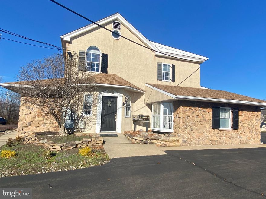 Great opportunity to lease out this ENTIRE beautiful old stone farm house and make it your new office. Previously occupied by a law practice. Located on Route 309, just north of five points in Montgomeryville and minutes from the PA turnpike. Could subdivide and designate for two or even three different businesses. TONS of office space (2,214 sq ft), move in ready! Front, side & 2 (private) rear entrances (handicap accessible). Equipped with alarm system. Ample parking in the rear. Electric fireplace on a beautiful stone wall in back office next to the LARGE kitchen area. Two desks included, as well as installed mahogany cabinetry upstairs. Four spacious rooms upstairs and a second large bathroom. Road front sign is available (size needs to be approved by township)