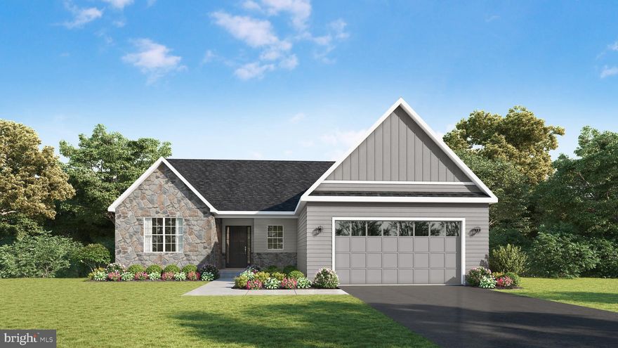 New Construction ranch with  partial stone elevation, Expecting an April/May delivery.  Welcome to your new dream home! This well designed, quality built, 3 bedroom, 2 bathroom ranch home is nestled on a beautifully .75-acre lot, offering both privacy and space. As you step inside, you'll be greeted by a bright and airy open floor plan, perfect for modern living. The spacious living area features large windows, beautiful kitchen with pantry, granite countertops,  stainless appliances, large laundry room and more! The primary bedroom suite has a large modern bathroom and walk in closet. There are two other large bedrooms and an additional full bathroom. Other great features include a 2-car garage, full basement, and an amazing rear covered porch overlooking the backyard.