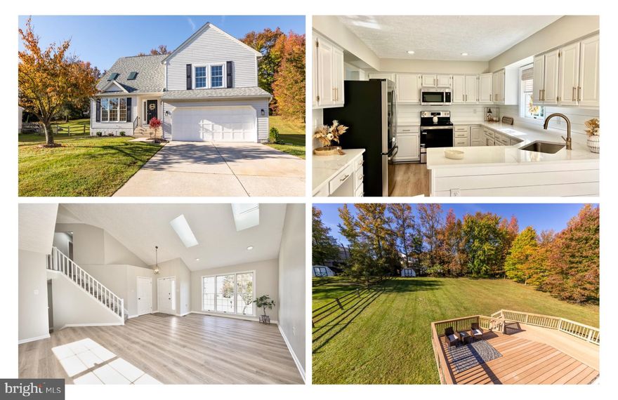 **Accepting Showings & Back Up Offers**Stunning Fully Remodeled 2 Story Open Concept Home on a 1/2 Acre Lot.  This home features 3 bedrooms, 2 full baths & 2 -1/2 baths, 2 car garage, fully finished basement, expansive deck, and over 3000 sq ft of living space. The foyer/entryway invites you into the spacious living rm/dining rm combo with open staircase, cathedral ceilings, skylights, recess lighting, new luxury vinyl flooring, and 2 entrances into the kitchen.  The fully updated kitchen includes an abundance of counter space and breakfast bar w/new quartz countertops, luxe gold pulls & fixtures, all new stainless steel appliances, pantry, luxury vinyl plank flooring, recess lighting and new slider leading out to the rear deck. Step down into the large family room with cathedral ceilings, balcony overlook, new ceiling fan, new carpet, and generous natural lighting. The main level also boosts a laundry closet, garage access & and fully remodeled half bath. Ascend the stairs to the upper level and find a large primary bedroom with 2 french door closets, completely remodeled on-suite bath w/new soaking tub, new stall shower with stunning tile work & niche, double sink vanity and attractive new tile flooring. Across the galley balcony you will see a 2nd fully remodeled hall bath w/extra large vanity, new luxury vinyl flooring, shower/tub with attractive tile work & niche, and 2 additional spacious bedrooms all with new carpet, fresh paint, and new ceiling fans. Lower level has been fully finished with new carpet, recessing lighting , and office/den that could also be used as a 4th bedroom. Step outside on the expansive 17 x 30 composite deck with views of the large open rear yard backing to woods.  This home includes a newer Roof, 2016 HVAC & heat pump, 2022 hot water heater, 2023 sump pump system, brand new electrical panel, attractive curb appeal, all new flooring throughout, fresh paint throughout, all new lighting and recess lighting throughout and so much more. This home is completely move in ready and a must see!