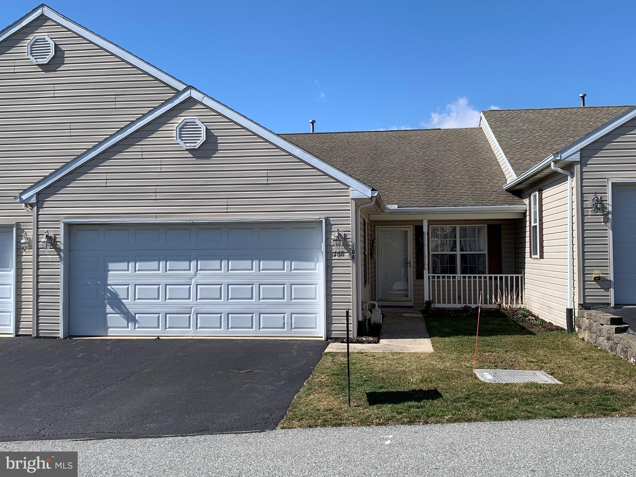 Great opportunity to buy a unit here in the wonderful 55+ community of Equine Meadows! Take advantage of one floor living with 2 bedrooms and 2 baths. The kitchen has a newer sink, stove, microwave and dishwasher. A new furnace was installed in the fall of 2021. Large living room and dining area plus a separate family room with a door to the rear patio with remote controlled awning. There is a covered front porch and two car garage as well. The community center has an indoor heated pool, hot tub, party room, and more!
