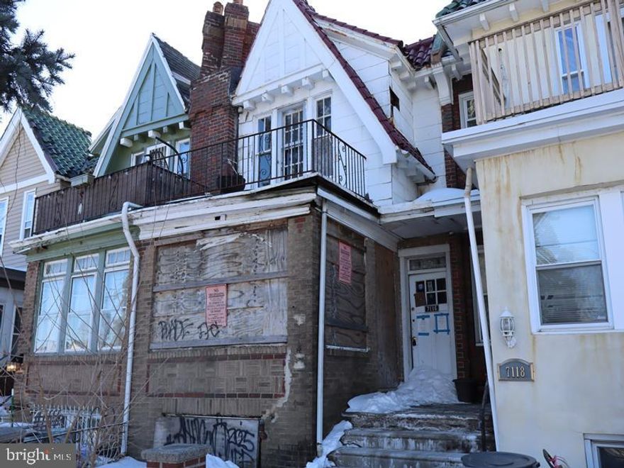 Great two-story brick row home located in the West Oak Lane section of Philadelphia. Built in 1925, this property features an enclosed front porch, a spacious living room, formal dining room, and a kitchen with pantry access. The second floor offers three bedrooms and a three-piece hall bath. Additional highlights include an unfinished basement, rear garage, and driveway parking. Conveniently located near local shopping, public transit and major highways.