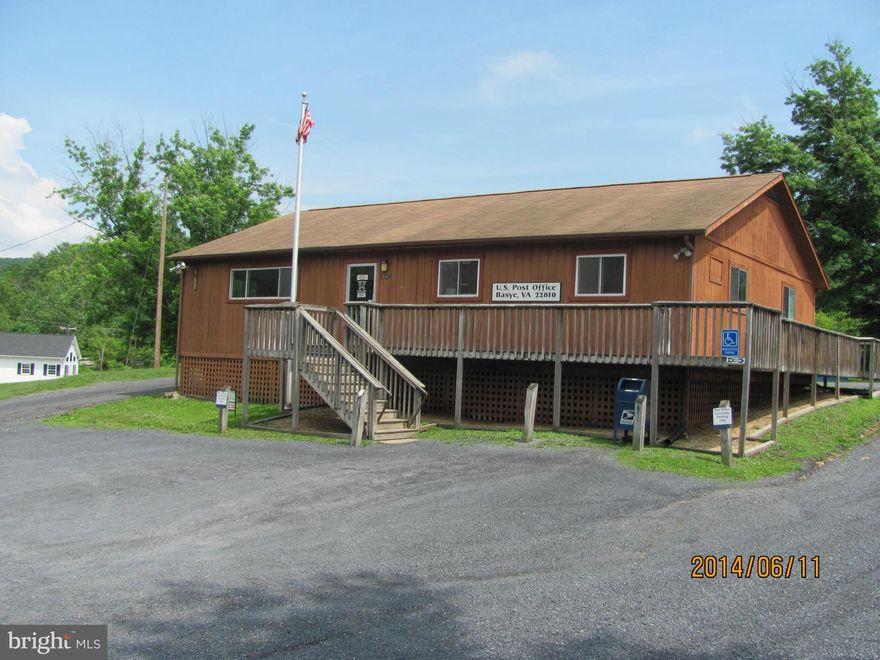 Great investment opportunity.  Basye Post Office presently leasing building for 5 years with additional 5 years signed with pre-negotiated lease. Property has barbeque pit on property which is used by civic organizations to raise money.  This property is well maintained and sets in the heart of activity in Basye.  Great opportunity for investment minded person.