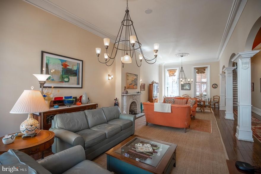 Nestled in the lovely historic neighborhood of Society Hill in Center City is the special extra wide home at
716 Pine Street, c 1809, with an urban garden and a TWO CAR CARPORT. Rare oversized lot, 24x128, with a generous 6,296 square feet features spacious light filled rooms, high ceilings, beautiful wood floors, great living & entertaining spaces, a charming urban garden, a kitchen/family room that has “the heart of the home” feel, rooms for home offices, play rooms, climate controlled wine storage, a mud room, a laundry, art studio etc! 4 zone heating and cooling, gas heat, gas cooking. 
The Perth-Addison park is a small charming nearby park and 716 Pine is a very short walk to Washington Square Park. Dine at Talula’s Garden or take a short walk to the many other great city restaurants nearby. Walk to Pennsylvania Hospital, Jefferson Hospital & Wills Eye Hospital. Walk Score 98.