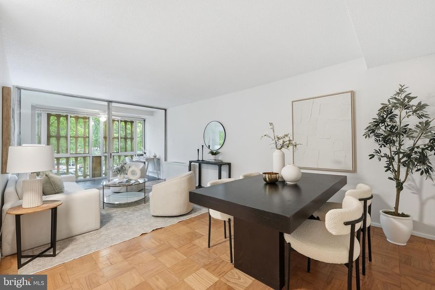 Welcome to Unit N110 at River Park - an updated mid-century residence offering timeless design and modern comfort in one of Southwest DC’s most iconic communities.

Inside, the beautifully restored wood parquet floors have been professionally sanded and refinished to honor the home’s original character. A wall of continuous windows floods the living space with natural light, creating a bright and inviting atmosphere throughout. The entire residence has been freshly painted, offering a clean, cohesive backdrop.

The recently refreshed kitchen blends classic style with thoughtful updates, featuring a new retro-style refrigerator, subway-tile backsplash, and new tile flooring. Updated cabinetry and fixtures complement the space, delivering both function and aesthetic appeal.

The spacious bedroom offers a comfortable retreat, complete with a generous closet for ample storage. The bathroom has been recently refreshed with a recently-installed walk-in shower, new toilet, and new lighting - all set within a freshly-painted, crisp interior.

An enclosed balcony - accessible by both the main living area and the bedroom - offerings a versatile setting for a home office, reading nook, or lounge area. The balcony floor has been refinished and painted in a sleek black, complementing the contemporary midcentury aesthetic.

 

River Park Mutual Homes, designed by renowned architect Charles M. Goodman, is set across an expansive 11-acre campus with thoughtfully-landscaped grounds, mature trees, and open green space. Residents enjoy access to a large outdoor pool, grilling areas, and a fitness center. Pool membership, fitness center access, and parking are available for separate fees and are not included in the regular monthly fee.

Ideally located in the heart of Southwest, this home offers easy access to the waterfront, The Wharf, and a vibrant mix of dining, shopping, and outdoor recreation. The Metro is just a couple of blocks away, providing convenient connectivity throughout the city. Also enjoy close proximity to Navy Yard, including Nationals Park and Audi Field at Buzzard Point - placing some of DC’s most dynamic destinations right at your doorstep.