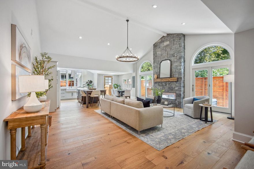 FAST FACTS: Huge lot with 4 beds, 2 baths, 3 house structures and luxury renovations.
3 beds, 2 baths in main house (1768sqft). Two-story finished guest house (approx. 460 sqft) Additional WorkRoom Shed (approx 80sqft)
Massive setback property nearly 1/3rd acre. 12 ft+ cathedral ceilings. Luxury renovation of Kitchen and Living spaces, exterior siding, and roof. 
BERTAZZONI RANGE

FULL STORY:
Stunning bungalow showcasing fabulous renovated elements such as the quartz kitchen and gorgeous hardwoods flowing seamlessly through the open living, dining, and kitchen areas. Enjoy soaring ceilings and impeccable craftsmanship throughout. Two fireplaces accent each living area. The indoor/outdoor fireplace in the dining room extends to the patio.  Additional structures on the expansive lot include a detached two-story guest house and a tastefully designed shed/workroom. Tucked away from the street, accessed via a winding, landscaped driveway with room for endless cars if needed.