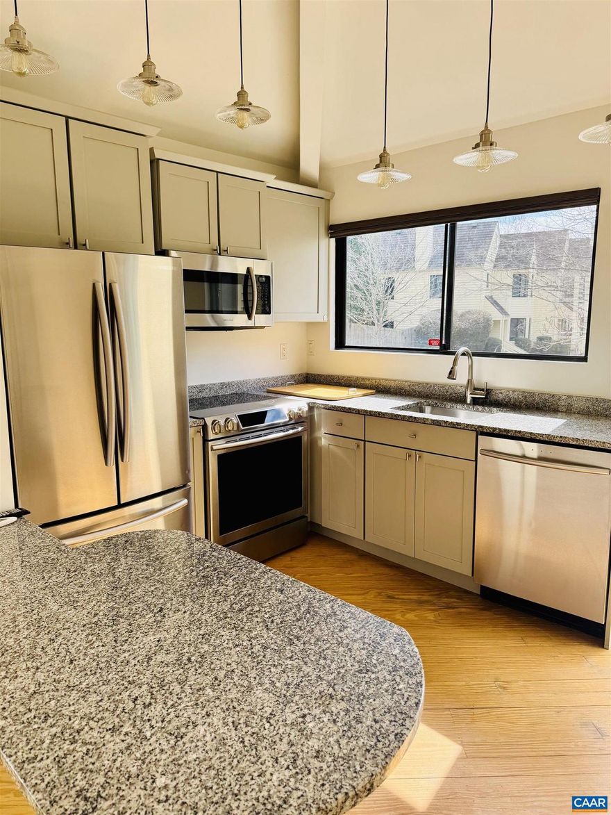 Welcome to the top-floor freshly painted condo located in the charming "Chatham Ridge" neighborhood within River Run, designed with privacy and convenience in mind. Nestled in a community that offers private parking and easy access to Downtown, UVA, Rt. 29/250, and Pen Park, where you can indulge in numerous outdoor activities like golf, tennis, ball fields, playground, and hiking trails, and more, you will also have access to the community pool. Discover the cozy interior of this renovated condo with natural lighting that floods the sun-drenched rooms, complemented by pine floors and vaulted ceiling. Contemporary upgrades such as the stainless steel appliances, and granite in the Kitchen impart a modern and sophisticated look.  Sliding doors on the private balcony with day and night privacy blinds offer an exclusive spot for outdoor relaxation. 1 year minimum lease. List agent related to seller.