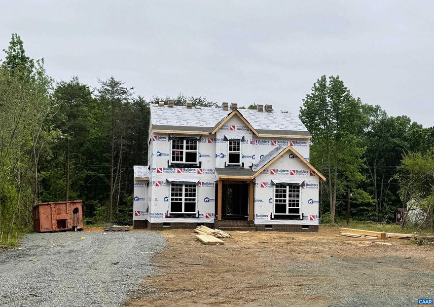 FRAMING UNDER WAY (4/22) in Louisa just 9 miles to Exit 148 for easy access to Charlottesville and Richmond. The Malibu model has an open floor plan with laminate flooring throughout the main level leading to the kitchen with stainless appliances, 2x6 island, tier 2 cabinets, 36" upper cabinets with crown molding leading to the rear deck. The first floor primary had a new upgraded primary bath with double vanity. Upstairs are 3 bedrooms, convenient laundry and pull down attic stairs for storage. Exterior upgrades include front porch with 8" stained columns, craftsman front door, vinyl porch railings, shake in 2 sections and wide window trim instead of shutters. Ask about seller paid closing costs of $7,500. STILL TIME TO MAKE COLOR SELECTIONS FROM THE BEGINNING! Fall completion. Photos are of a similar completed Malibu model.,Formica Counter,Wood Cabinets