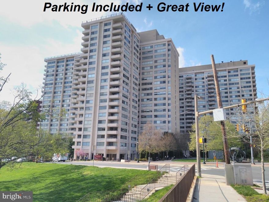 BEAUTIFUL, 12th floor Studio apartment with great view and  GARAGE PARKING SPACE INCLUDED plus ALL UTILITIES INCLUDED, available May 1st.   Totally remodeled in 2020.   This luxury high rise building is strict for no smoking and no pets.  GCAAR Lease Application required.  Tenant must pay building move-in fee of around $365.  Unit will be unfurnished.  Laundry machines are in a common laundry room on the floor.  This unit views the Friendship Heights community center "Park".  Just a few blocks to Metro rail and public bus.  Building has great amenities:  Rooftop pool, 24 hr front desk, exercise / fitness room, restaurant, grocery and more.  ALL UTILITIES INCLUDED except your phone / cable / WiFi.   Owner / Broker.  Call me for showing appointment.