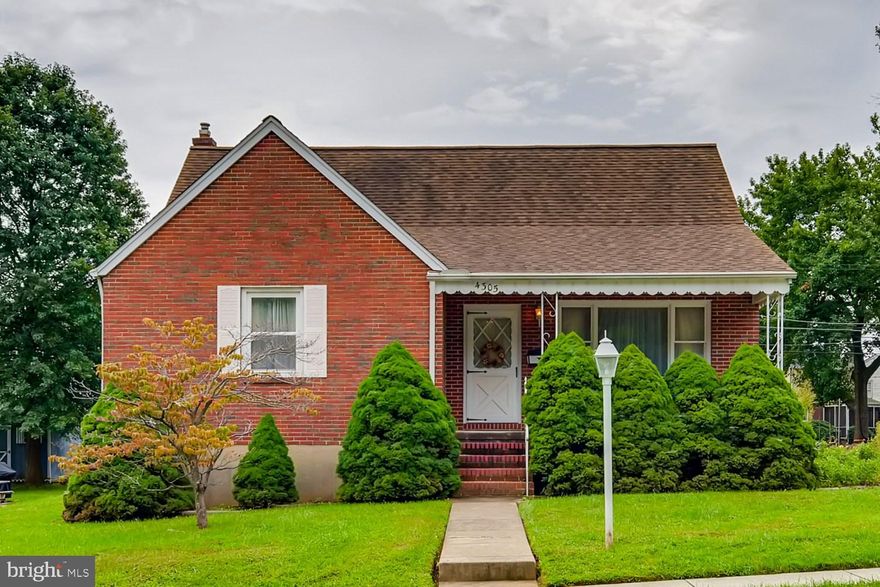 Charming brick cape with covered front and back porches.  4 bedrooms with one having the flexibility of being used as a formal dining room.  A full bath on each level.  Sunny living room. Large kitchen with dining area. Large lower level family room with  decorative fireplace and backyard access. Level yard with shed. Concrete driveway. Solid home ready for your updates.  This is an estate sale so being sold as-is.